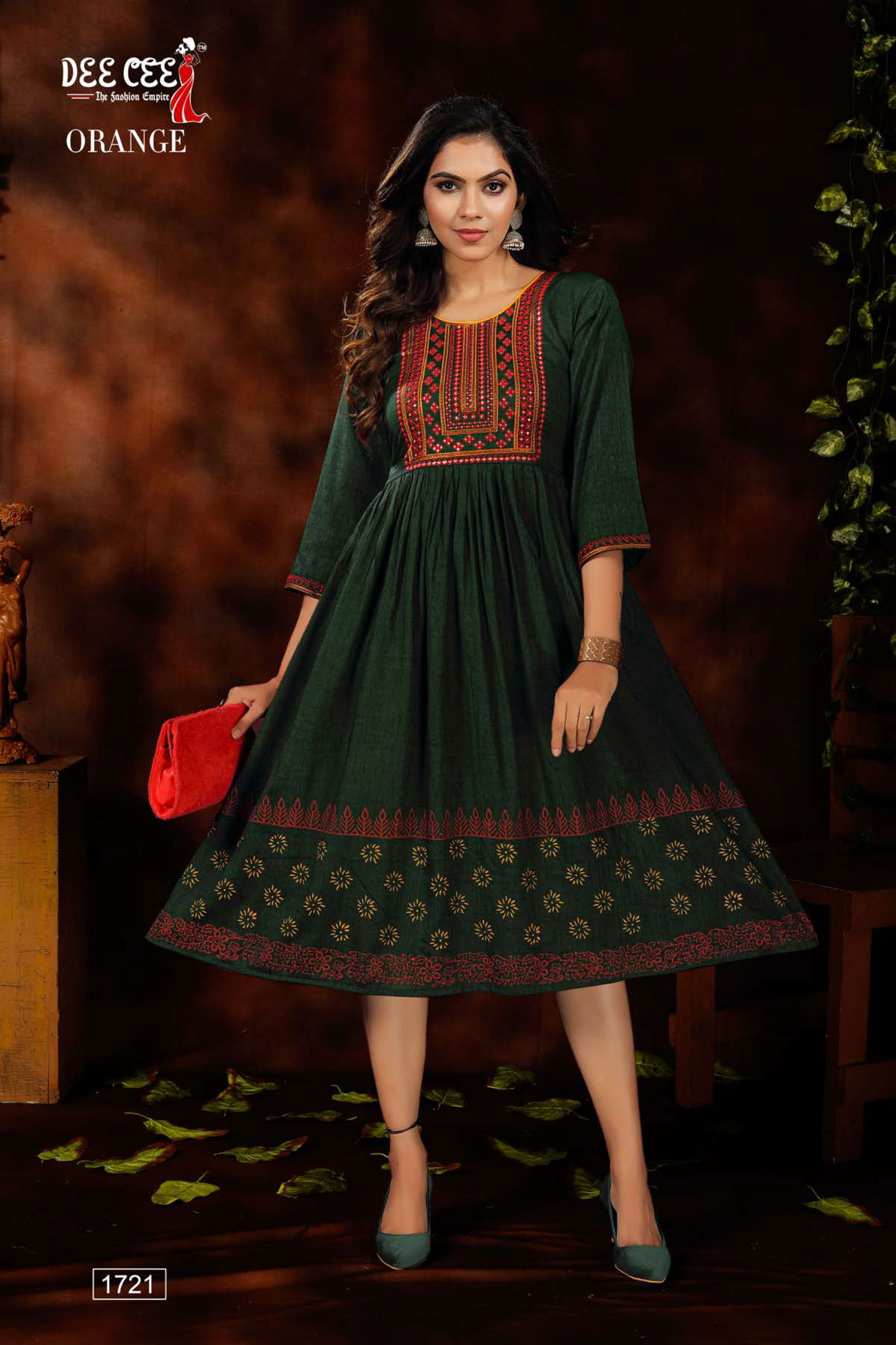 Dee Cee Orange Rayon Fancy Wear Designer Latest Kurtis Collection